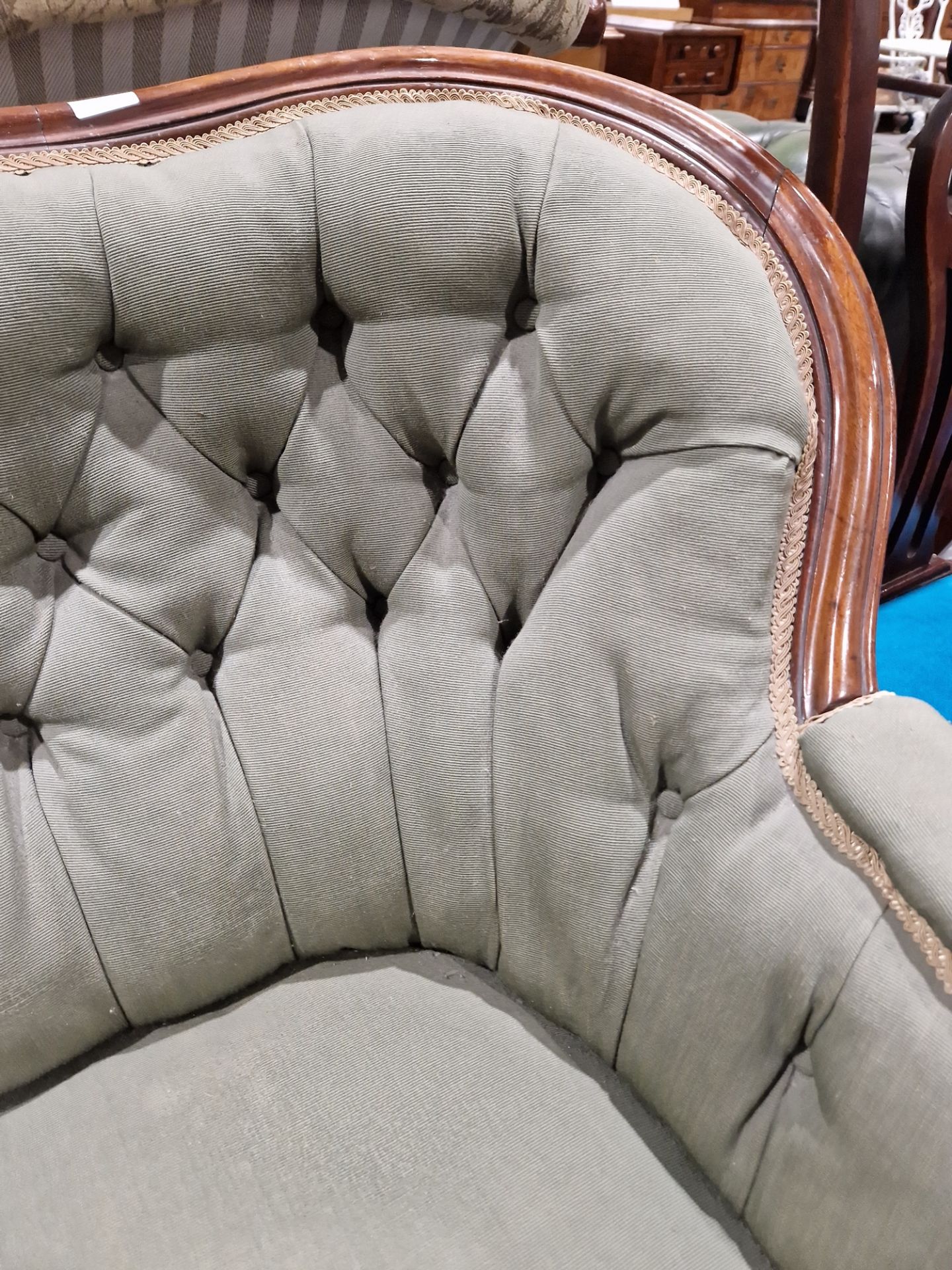 Victorian mahogany-framed parlour sofa, with scroll button back and foliate carved frame, - Image 17 of 29