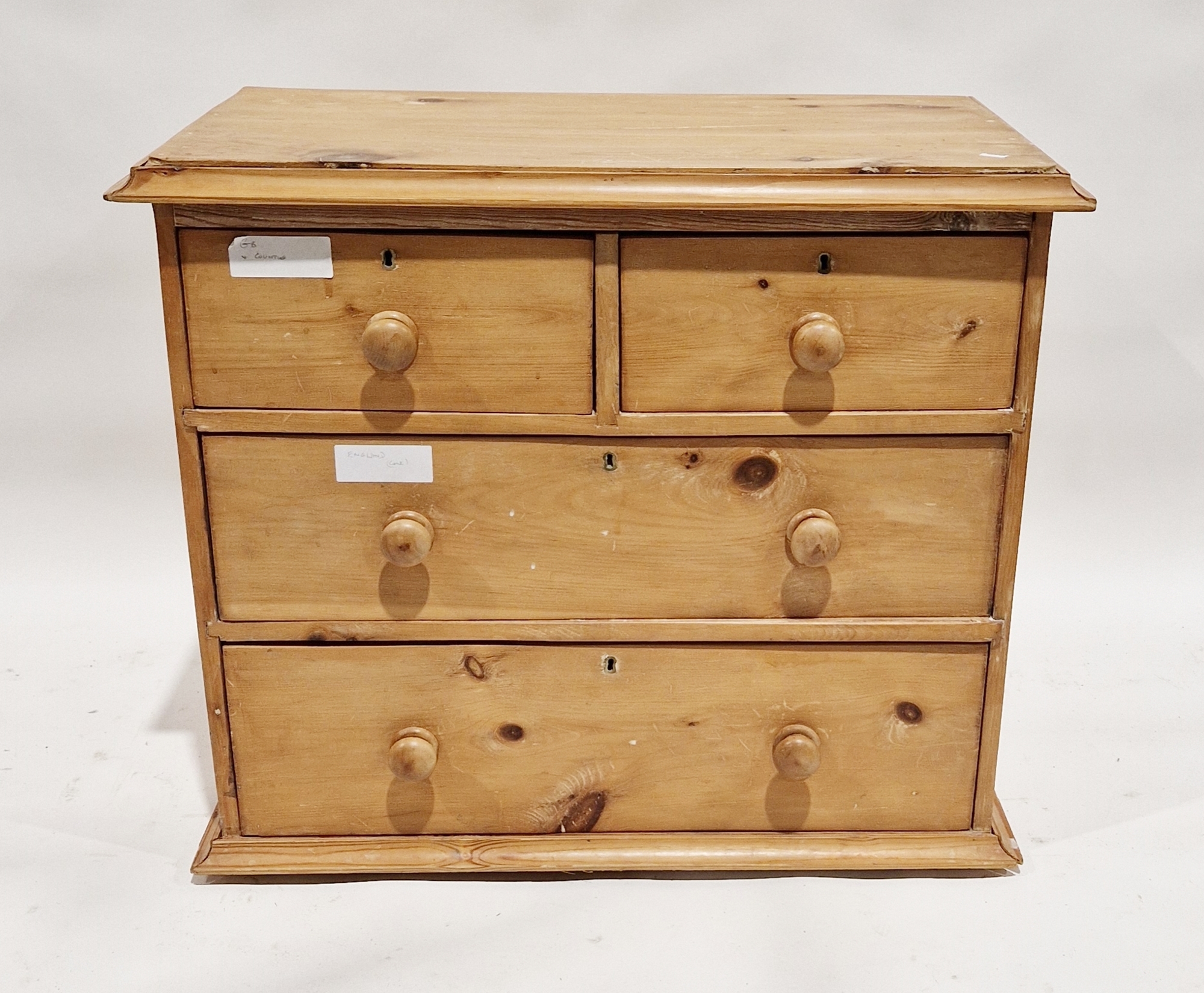 Late 19th/early 20th century pine chest of drawers comprising two short and two long drawers, each