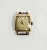 Vintage lady's 14ct gold cased Omega wristwatch, the square dial with raised gold baton hour