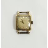 Vintage lady's 14ct gold cased Omega wristwatch, the square dial with raised gold baton hour