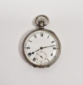 George V silver-cased open-faced pocket watch, the enamel dial having Roman numerals, seconds