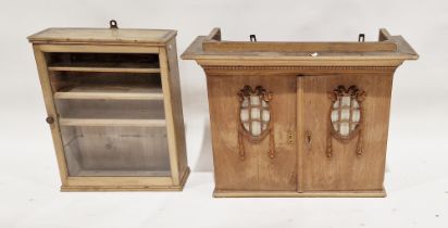 Early 20th century pine wall hanging two-door cupboard, opening to reveal various shelves and