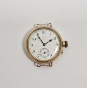 Early 20th century gold cased gent's wristwatch, the circular enamel dial having Arabic numerals