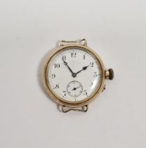 Early 20th century gold cased gent's wristwatch, the circular enamel dial having Arabic numerals