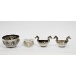 Indian white metal small sugar bowl, of circular form decorated with a band of deities, 7.5cm