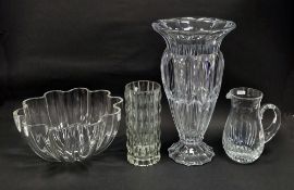 Fidenza Italian clear pressed glass vase with thread pattern, height 23cm, a Stuart cut glass