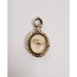 Georgian gold-coloured metal lovers eye painted pendant, oval with eye painting, on ivory, beneath