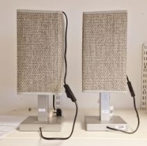 Pair of contemporary silver-painted table lamps and a contemporary Philippines basket-woven square