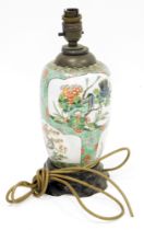 Chinese porcelain famille verte oviform vase, 19th century, adapted as a table lamp, painted with