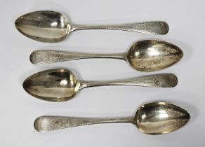 Set of four Scottish silver tablespoons, by Charles Jamieson, Inverness, c. 1820, bright cut