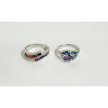 Two silver and coloured stone set rings (2)