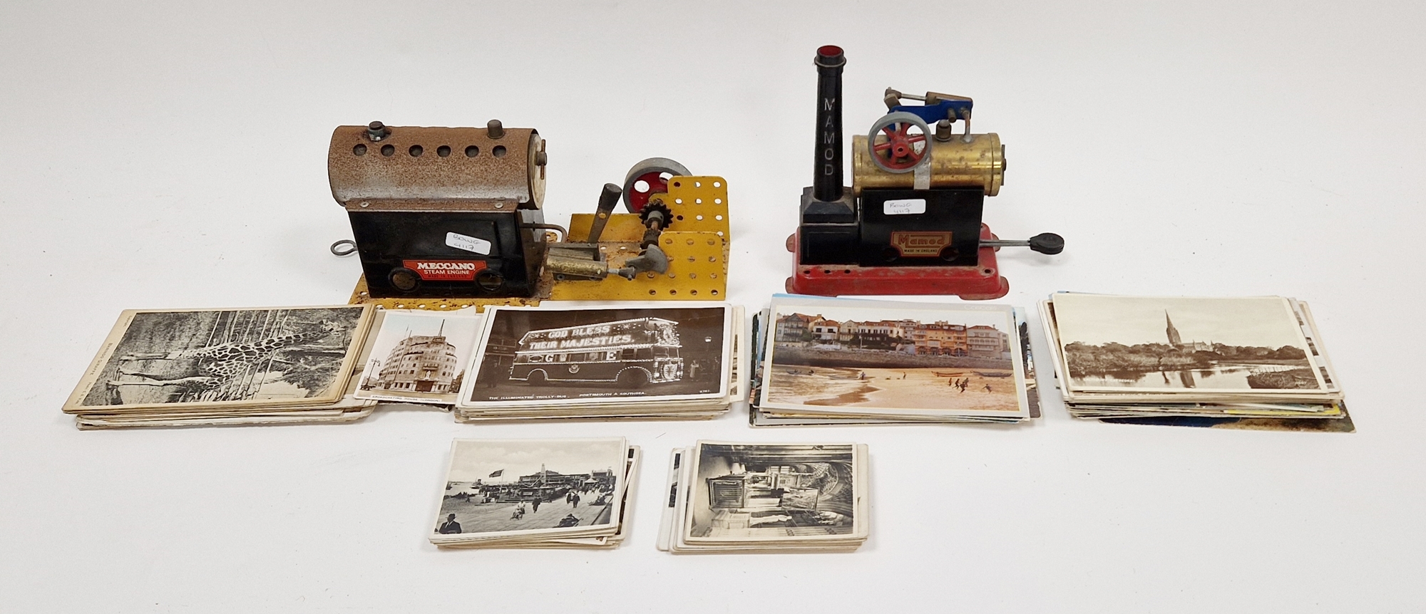 Mamod stationary steam engine with burner, a Meccano steam engine and a collection of postcards - Image 2 of 2