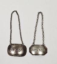 Two Georgian silver wine labels, one by Joseph Willmore, Birmingham 1820, of oval form engraved '