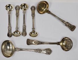 A set of four George IV Queen's pattern silver condiment spoons, London 1829; together with three