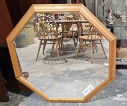 Modern pine framed wall mirror of octagonal form, 87cm x 87cm