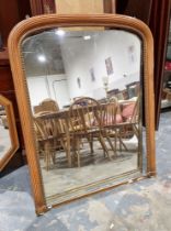19th century wooden framed overmantel mirror, 124cm high x 102cm wide (mirror currently loose from