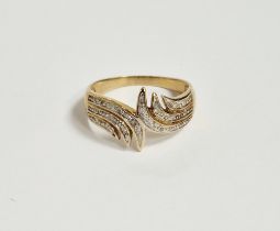 9ct gold and diamond foliate crossover ring