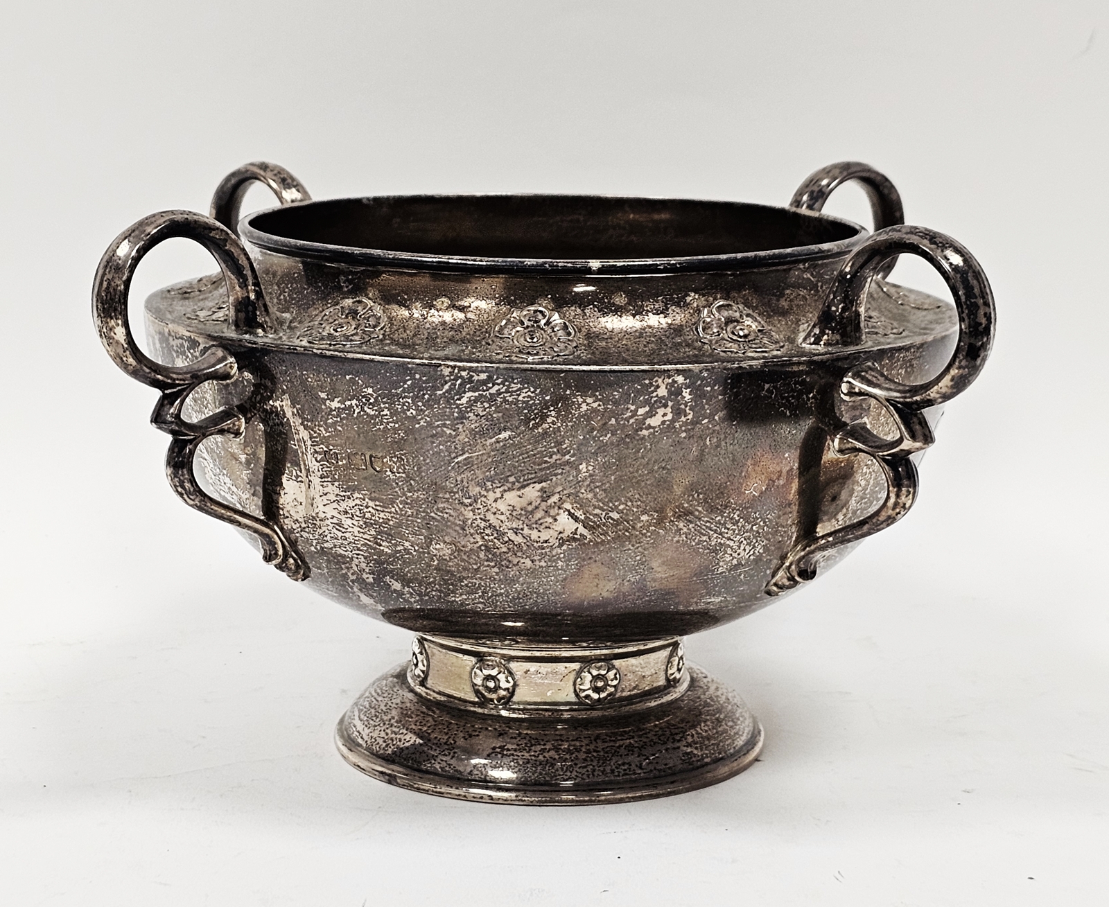 Edwardian silver pedestal bowl by Edward Barnard & Sons Ltd, London 1908, of circular form with