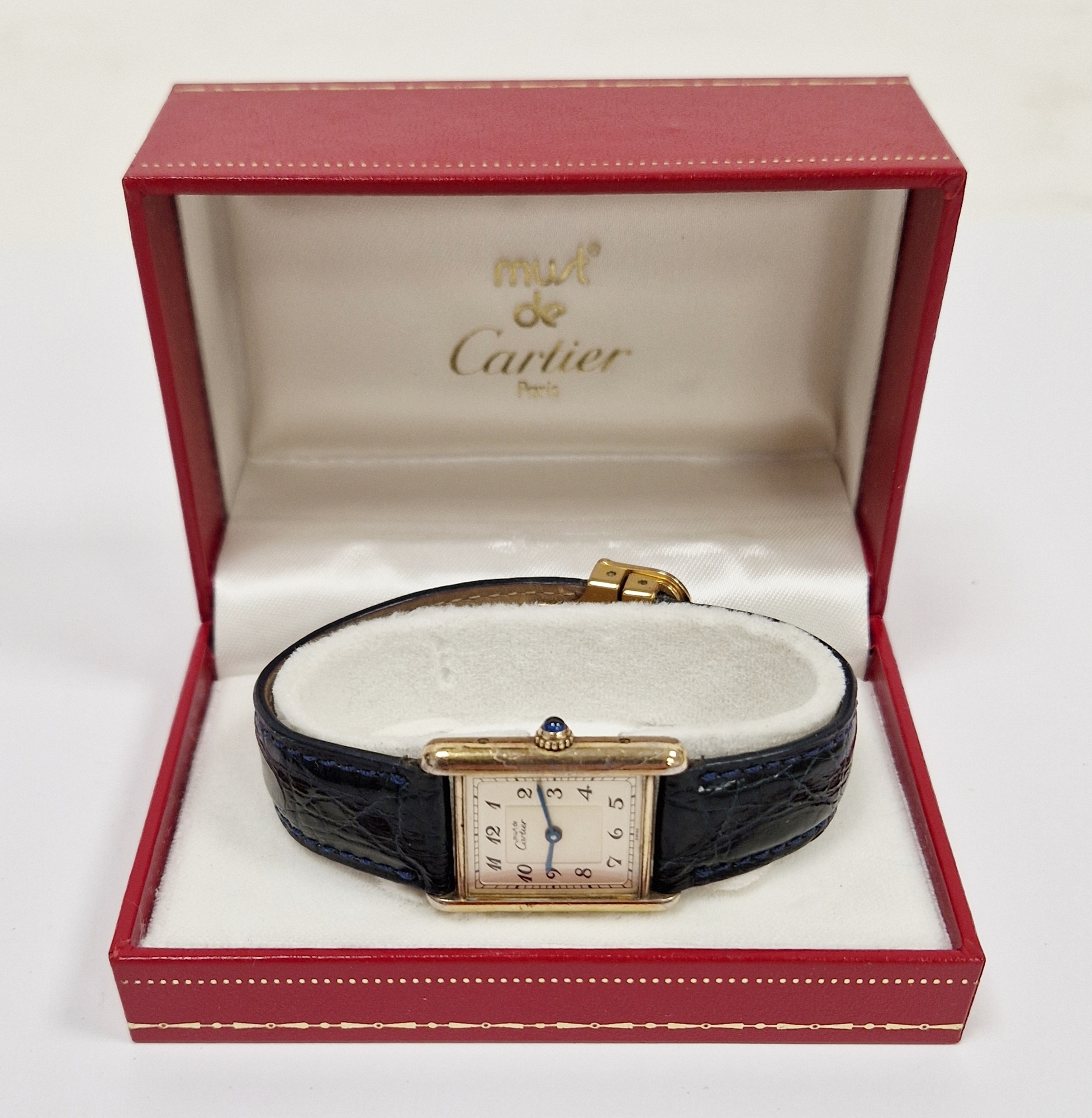 Lady's Must de Cartier Vermeil Tank quartz wristwatch, the rectangular dial with Arabic numerals