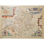 John Speed (1552-1629) Hand coloured engraved map "Montgomery Shire", published Henry Overton, inset