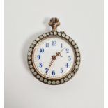 Early 20th century fob watch with cabochon gem set case, back and bezel, the enamel dial having blue