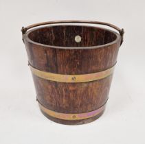 Oak and copper banded coal bucket by R A Lister & Co Ltd, Dursley, early 20th century, tapering