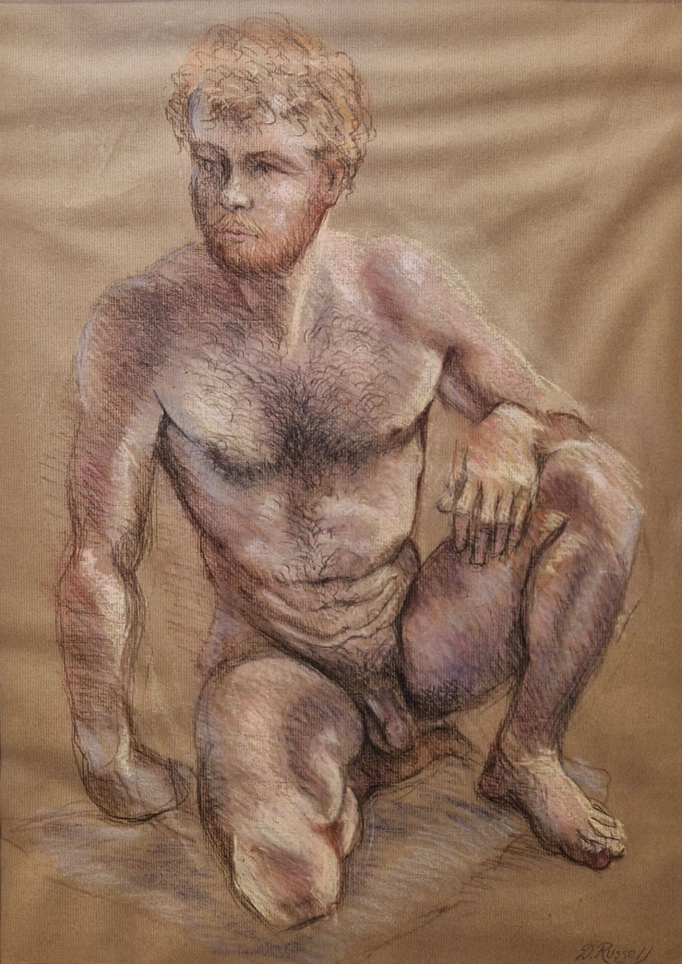 Derrick Russell (20th century) Pastel on paper Three figure studies of nude males, all signed