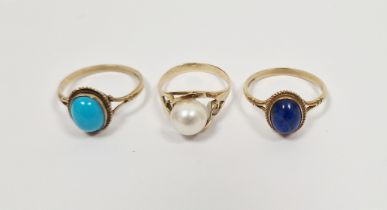 Gold-coloured metal and pearl dress ring, a gold-coloured metal and lapis dress ring and a gold