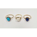 Gold-coloured metal and pearl dress ring, a gold-coloured metal and lapis dress ring and a gold