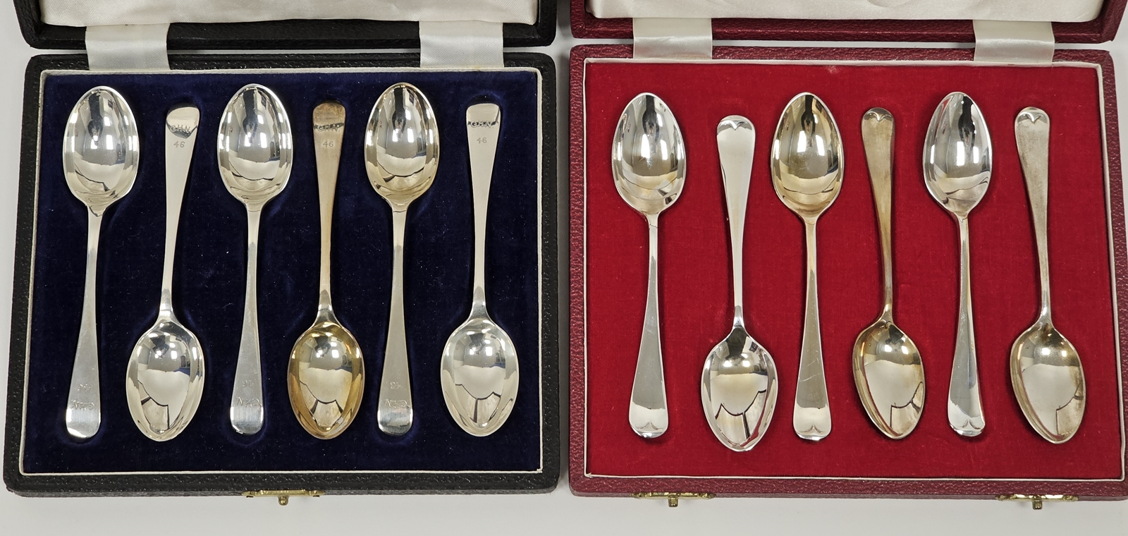 Two cased sets of silver teaspoons, one set by C J Vander Ltd, Sheffield 1964, each with a different - Image 2 of 4