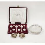 A pair of silver shell dishes, approximately 5cm wide, Chester 1896; an Edwardian silver shell