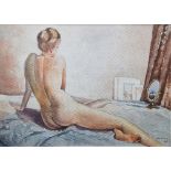 O. W. Dale (20th century) Watercolour Female nude seated on a bed, signed and dated '85 lower right,