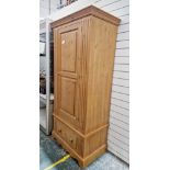 20th century pine single door wardrobe, over a single drawer, 193cm high x 88cm wide x 56cm deep