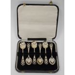 Set of six silver teaspoons by Francis Howard Ltd, Sheffield 1955, the terminals with pierced