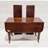 Unusual Victorian mahogany extending drop-leaf dining table with two additional leaves, on turned