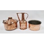 Engraved copper cooking pot and cover with swing handle, engraved with foliate ornament and