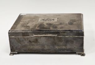 Silver cigarette box, Birmingham 1931, of rectangular form and the hinged lid with engine-turned