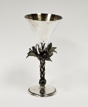 Aurum silver commemorative goblet by Hector Miller, London 1977, the trumpet-shaped bowl supported