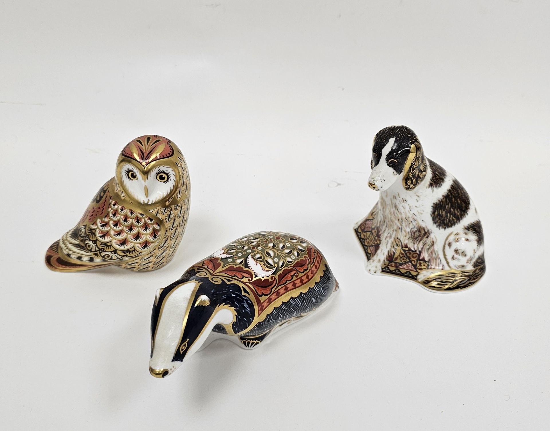 Three Royal Crown Derby bone china imari pattern paperweights, modelled as Moonlight Badger, Short - Image 2 of 6