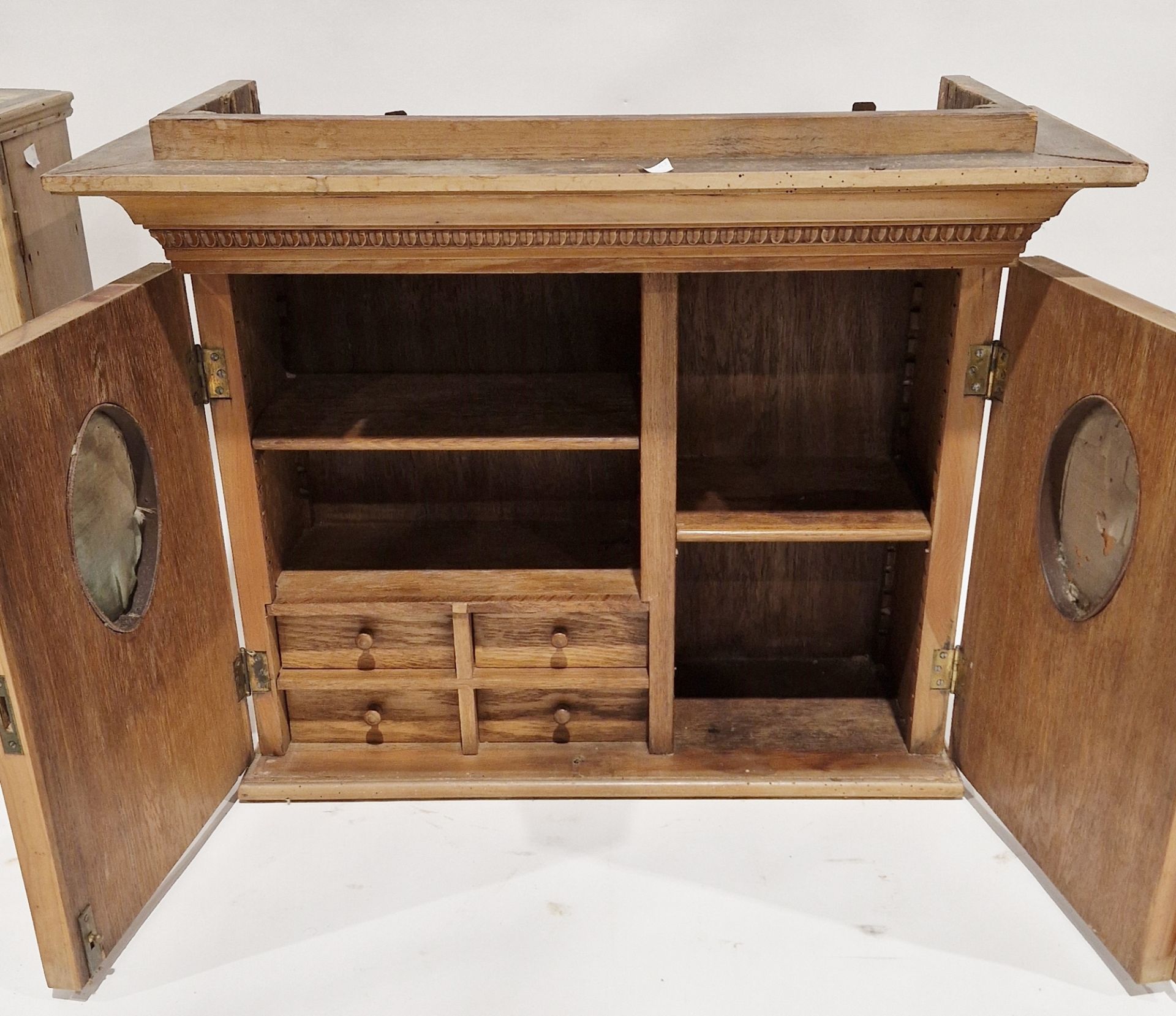 Early 20th century pine wall hanging two-door cupboard, opening to reveal various shelves and - Image 2 of 2