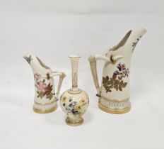 A Royal Worcester blush ivory ground vase and two jugs in sizes, circa 1900, printed puce marks, the