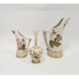 A Royal Worcester blush ivory ground vase and two jugs in sizes, circa 1900, printed puce marks, the