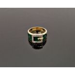 LOT WITHDRAWN 18ct gold, diamond and enamel belt-pattern ring set small diamonds to the buckle, on