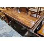 Modern stained hardwood dining table of rectangular form, 78cm high x 164cm long x 92cm deep and