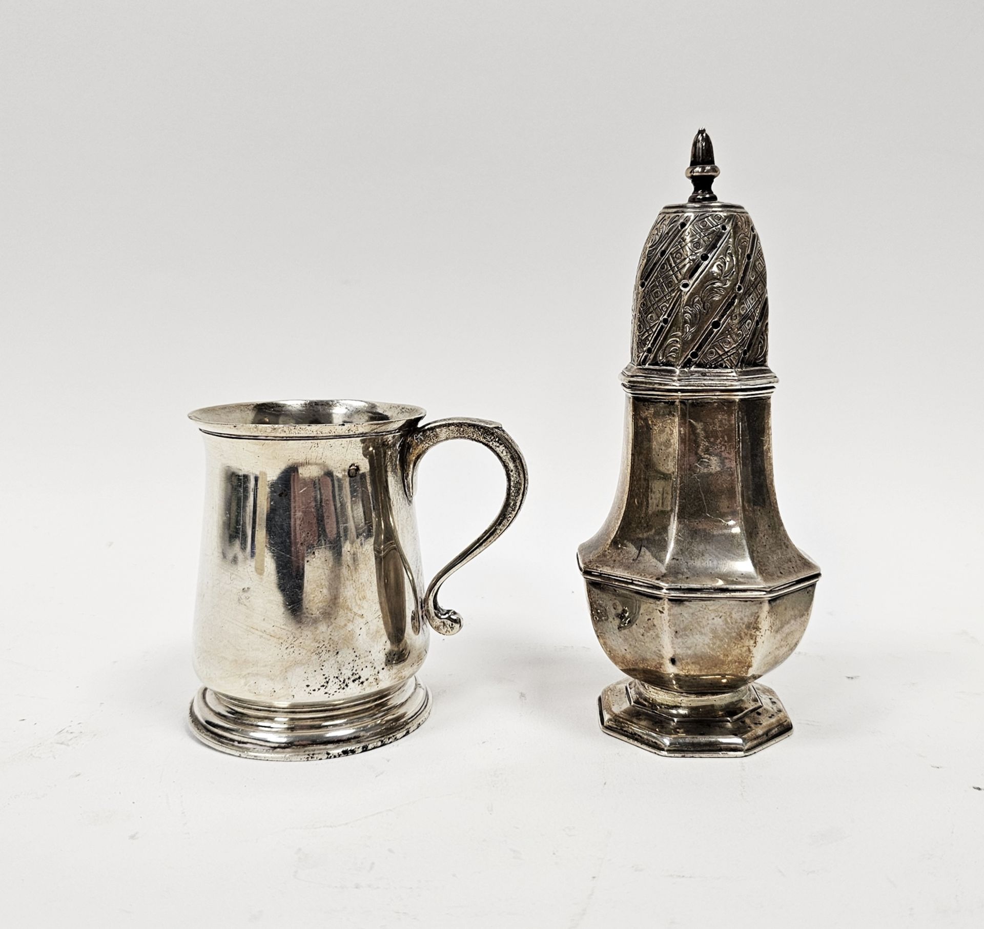Silver sugar caster by Stokes & Ireland Limited, Birmingham 1892, of panel baluster form with