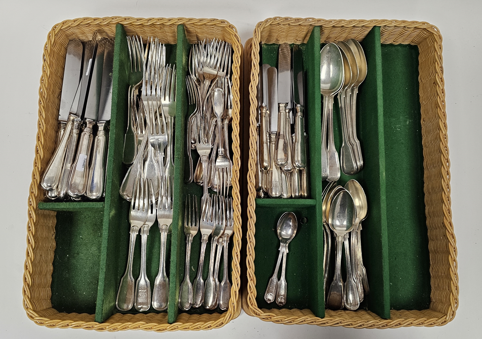 Composite silver fiddle and thread pattern flatware service, mixed dates and makers, comprising five