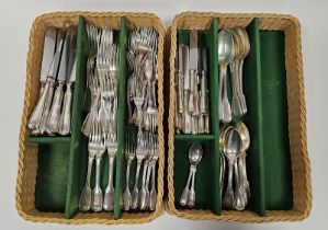 Composite silver fiddle and thread pattern flatware service, mixed dates and makers, comprising five