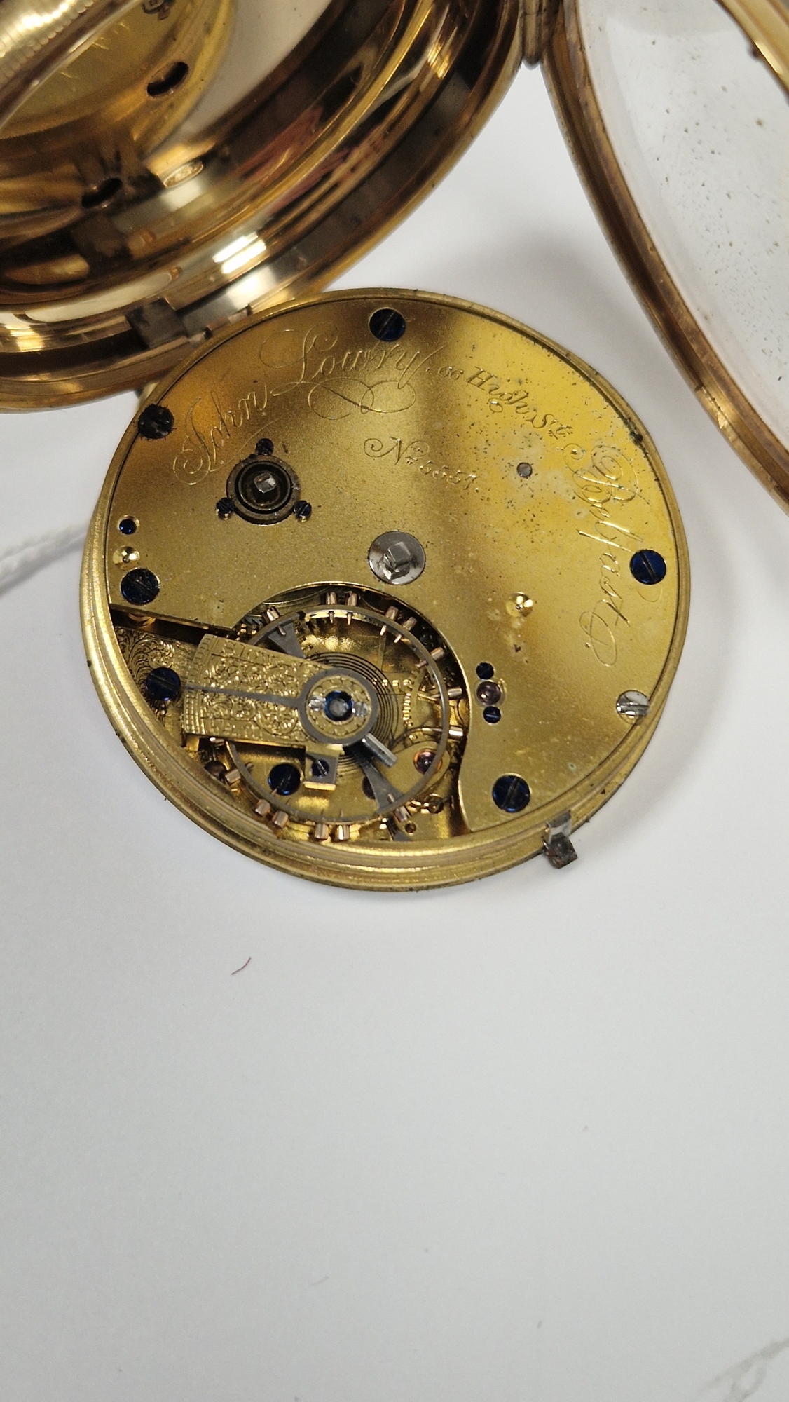 19th century 18ct gold cased open-faced pocket watch, the dial signed John Lowry Belfast, 5557, - Image 2 of 3