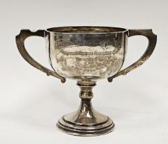 George V silver two-handled trophy, hallmarked Birmingham, 1930, indistinct makers marks, engraved