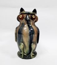 Continental pottery owl jug and cover, circa 1900, impressed shape no.386, indistinct factory mark